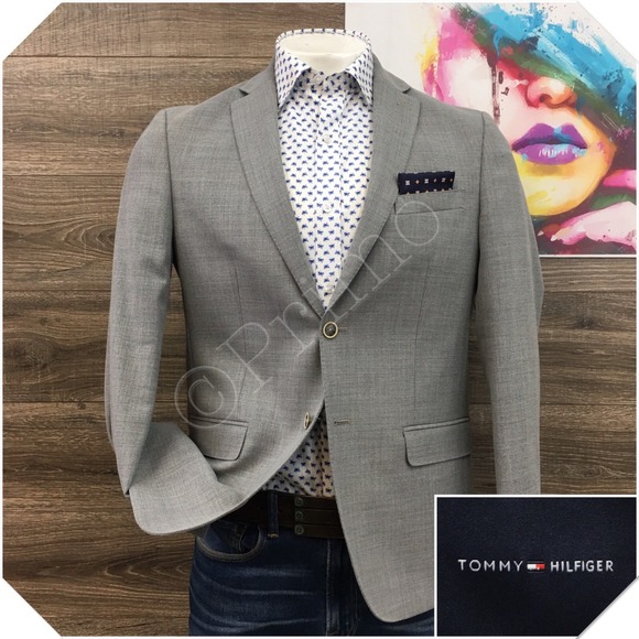 TOMMY HILFIGER Mens Blazer Sport Coat Casual Jacket Size 42R Hopsack Wool‎ Suit